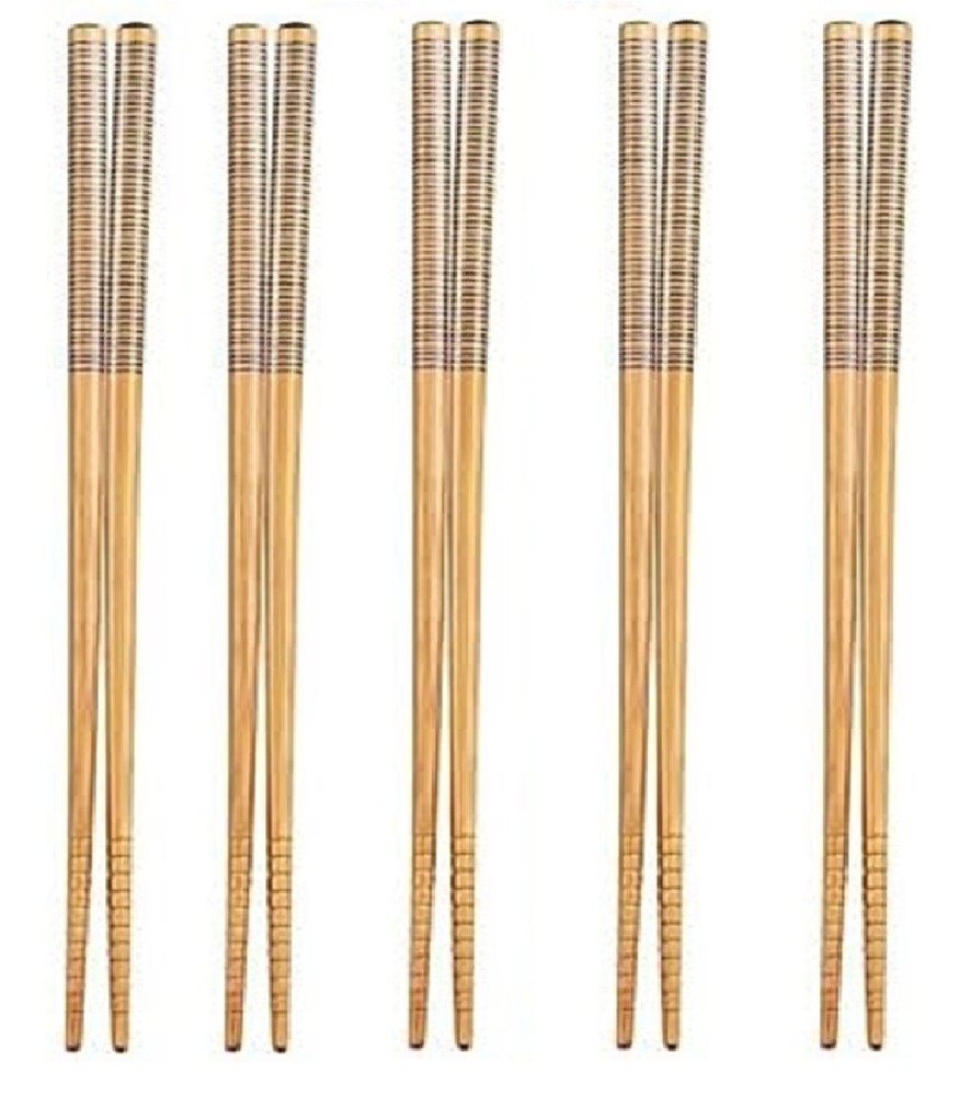 Crate & Barrel Excellent 5-Pair Black Stripe Design Bamboo Chopsticks