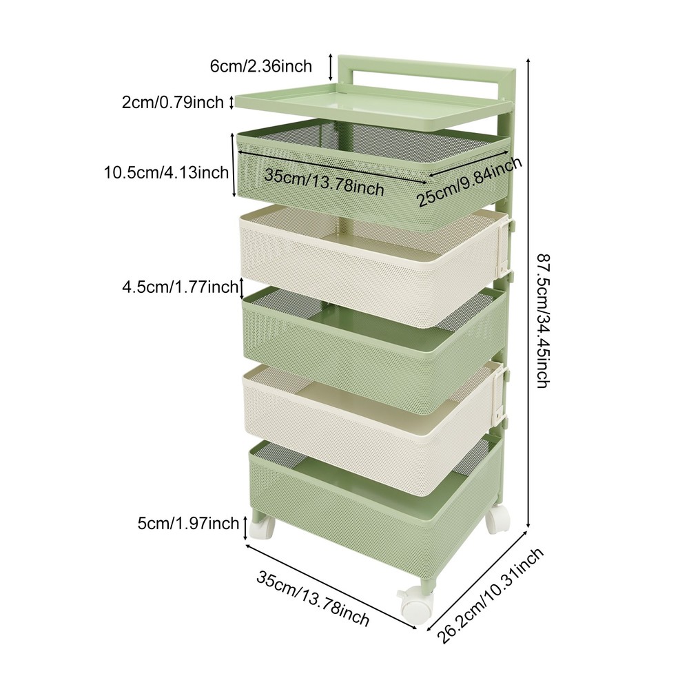 Rotating Storage Rack, Kitchen Organizer With Rotating Basket, Green+White