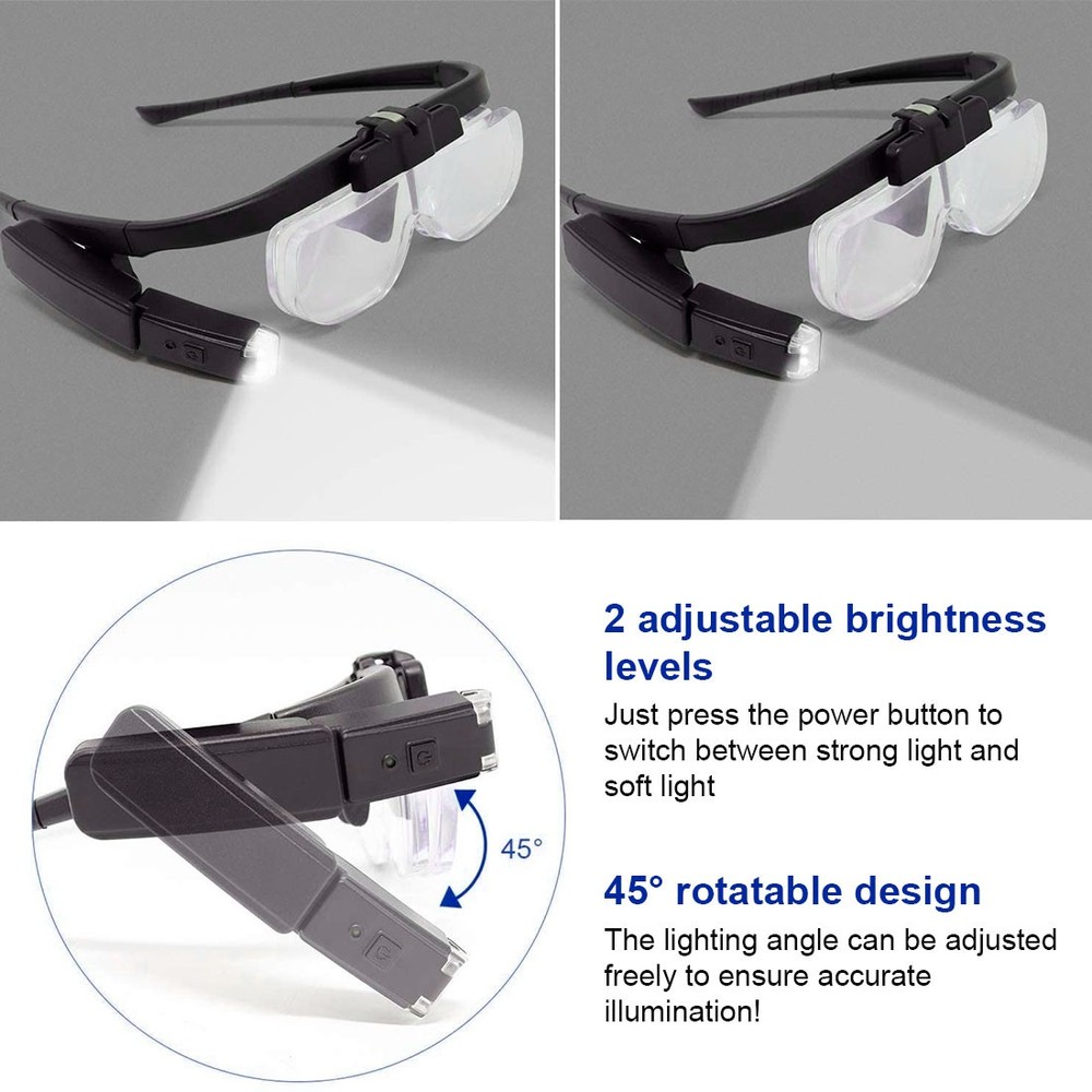 Rechargeable 6-Magnification LED Light Magnifying Glass Adjusting Magnifier Loop