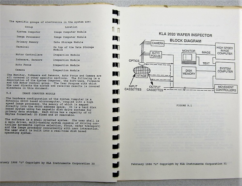 KLA 2020 Wafer Inspector System Description & Specification Feb 1986 Edition