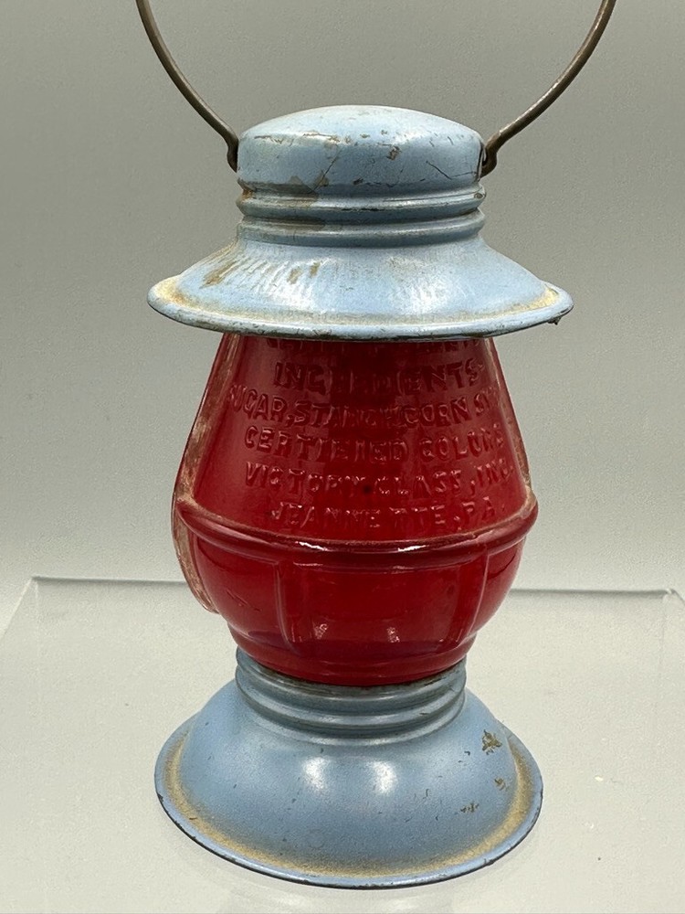 c 1950 Red Flashed LANTERN Victory Glass Co CANDY CONTAINER Antique A&E 443