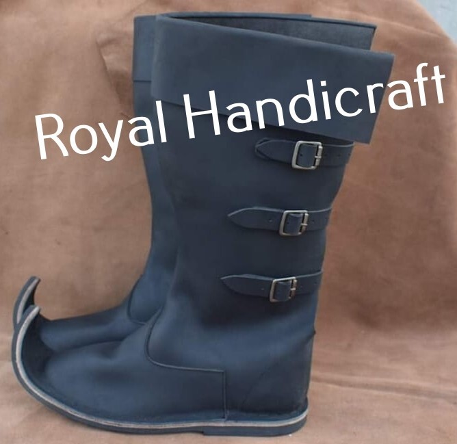 Medieval Era Leather long three button boots Leather long boots foowear pair New