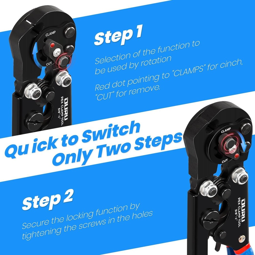 2 IN 1 Pex Crimping Tool Cinch and Remove Combo Function from 3/8" to 1"