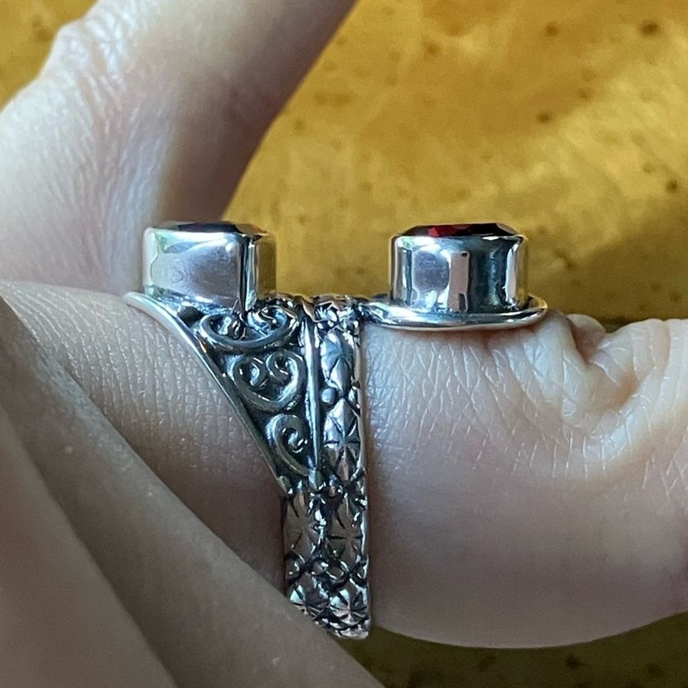 Natural Red Garnet Sterling Silver Bypass Ring Size 5.75