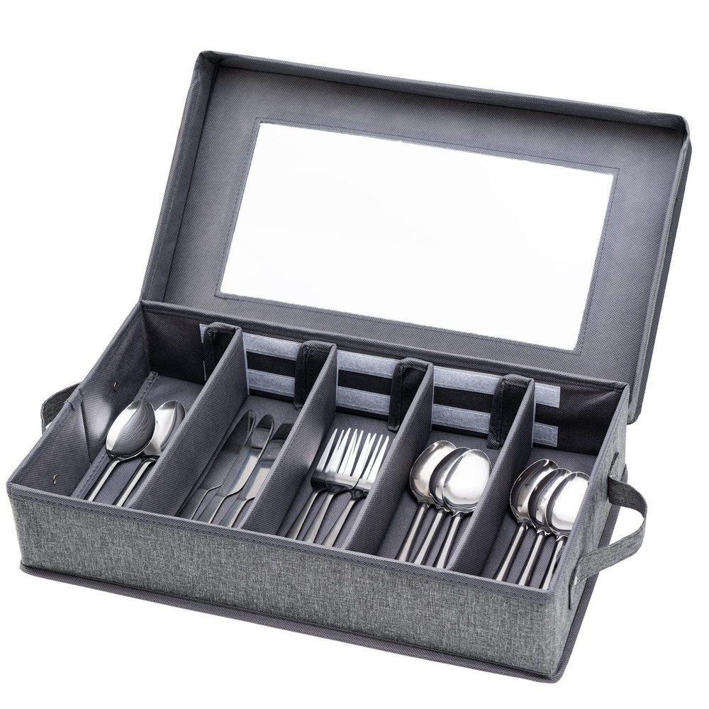 Lafulling Silverware Storage Box, Flatware Storage, 17"X10.5"X4", Grey