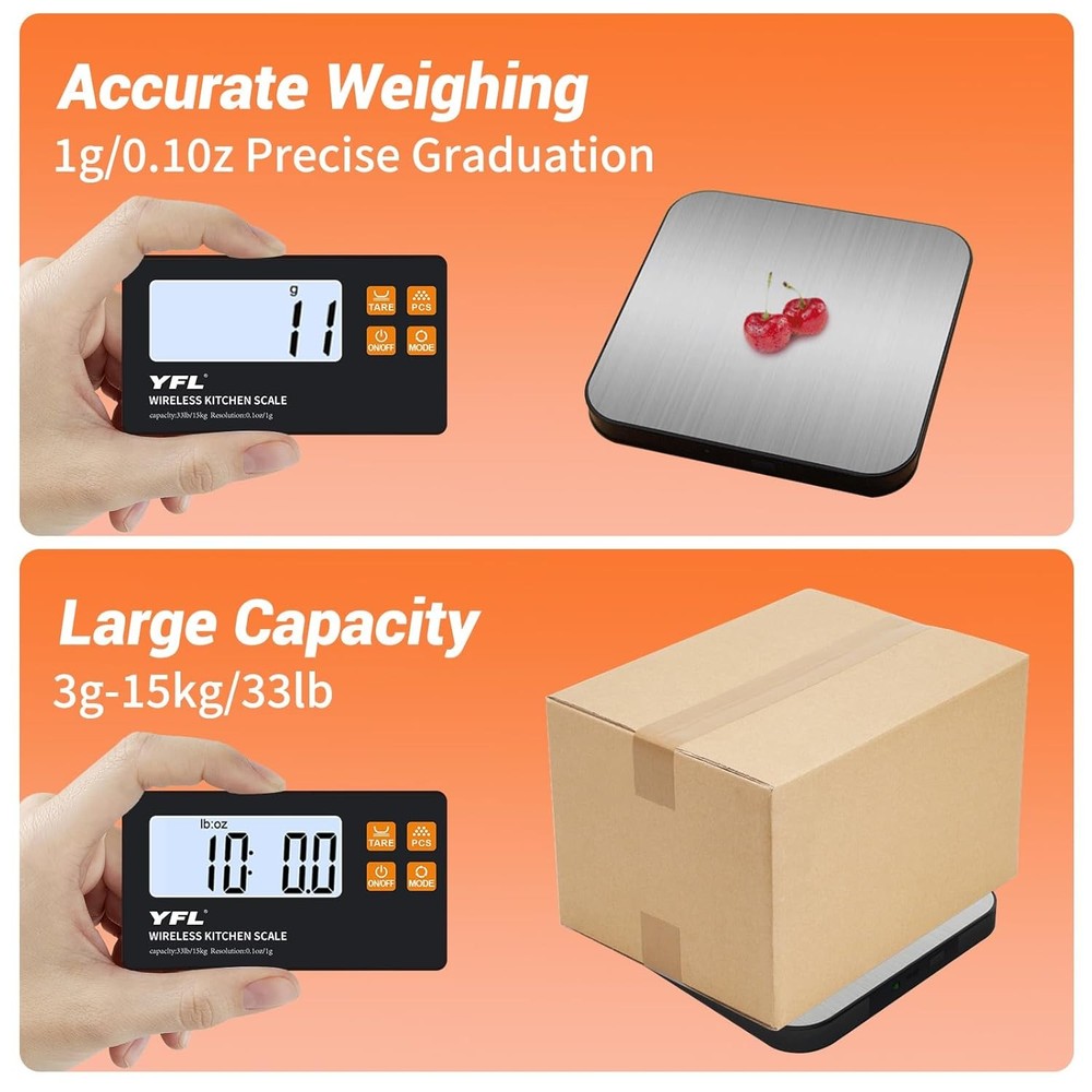 Wireless Kitchen Scale W/ Detachable Remote Display 33lb High Precision Digital