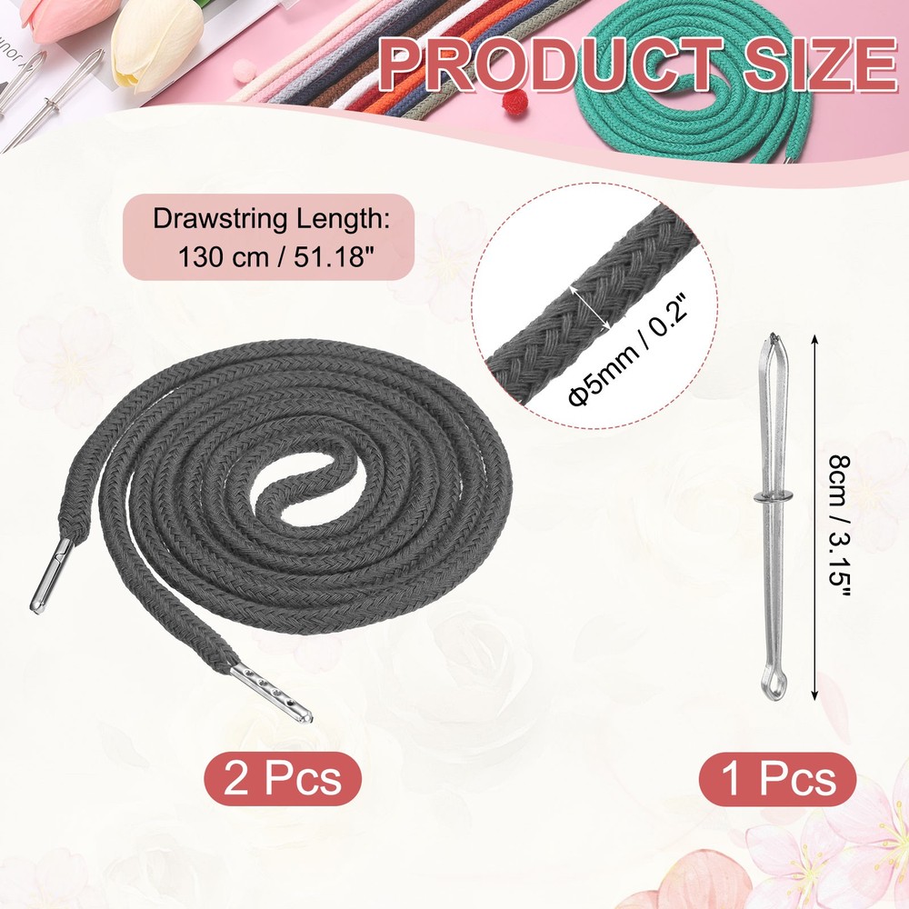 2 Pcs Hoodie Strings Drawstring Cords with Easy Threader (Gray)