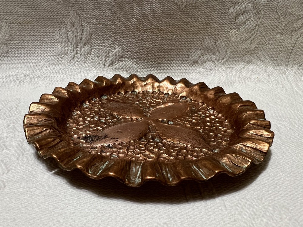 Ornate Fluted Heavy Copper 4.25” Decorative Plate/Ashtray