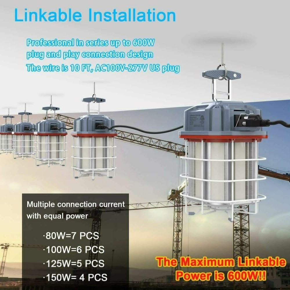 100W LED Temporary Work Light Hanging Construction Work Lights Plug for Job Site