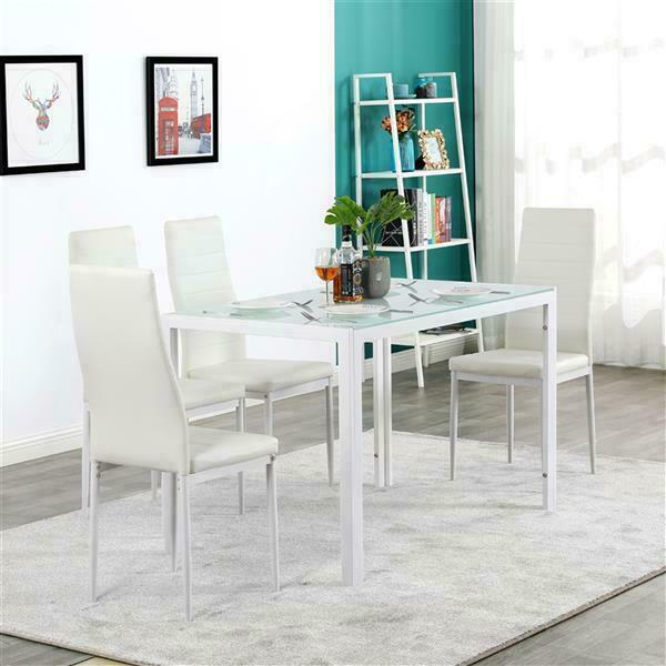 4pcs Home Modern PU Leather Stripping Texture High Backrest Dining Chairs White