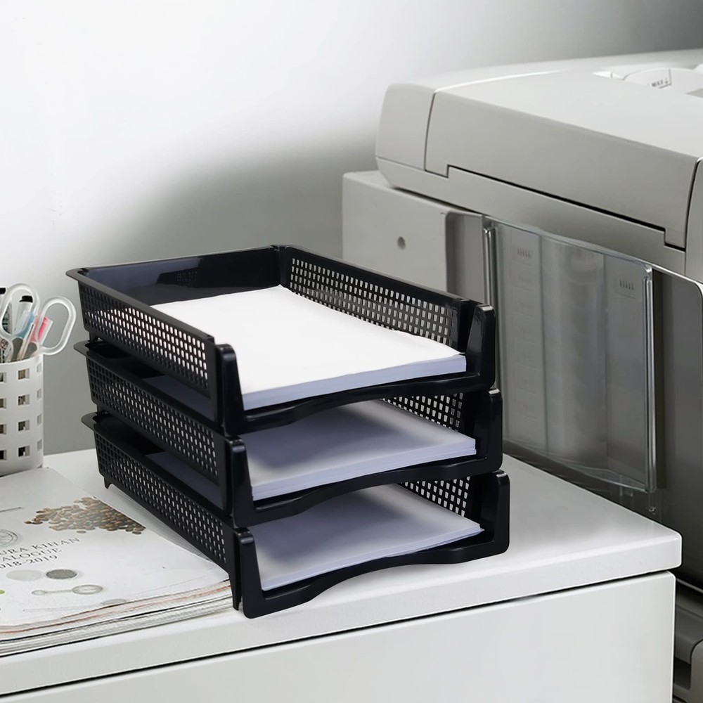 File Stacking Trays, Plastic Stackable Paper Letter Tray, 6 Packs