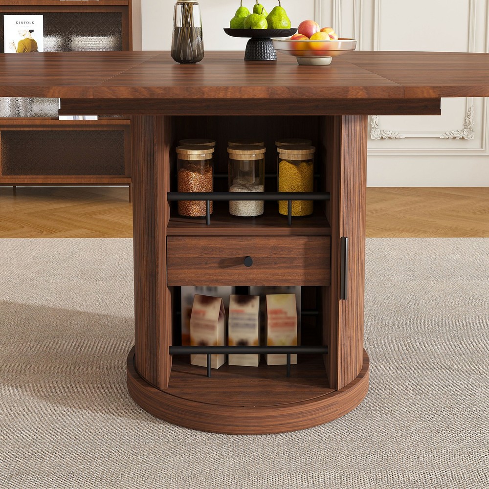 59" Extendable Oval Dining Table with 2-Tier Storage for 4-6, Space Saving Exp