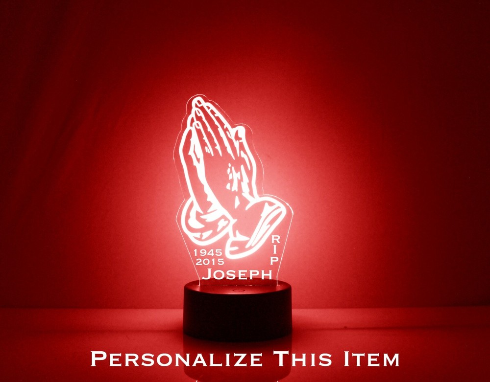 Praying Hands Rest in Peace Personalized Night Lamp - FREE Engraved Name & Dates