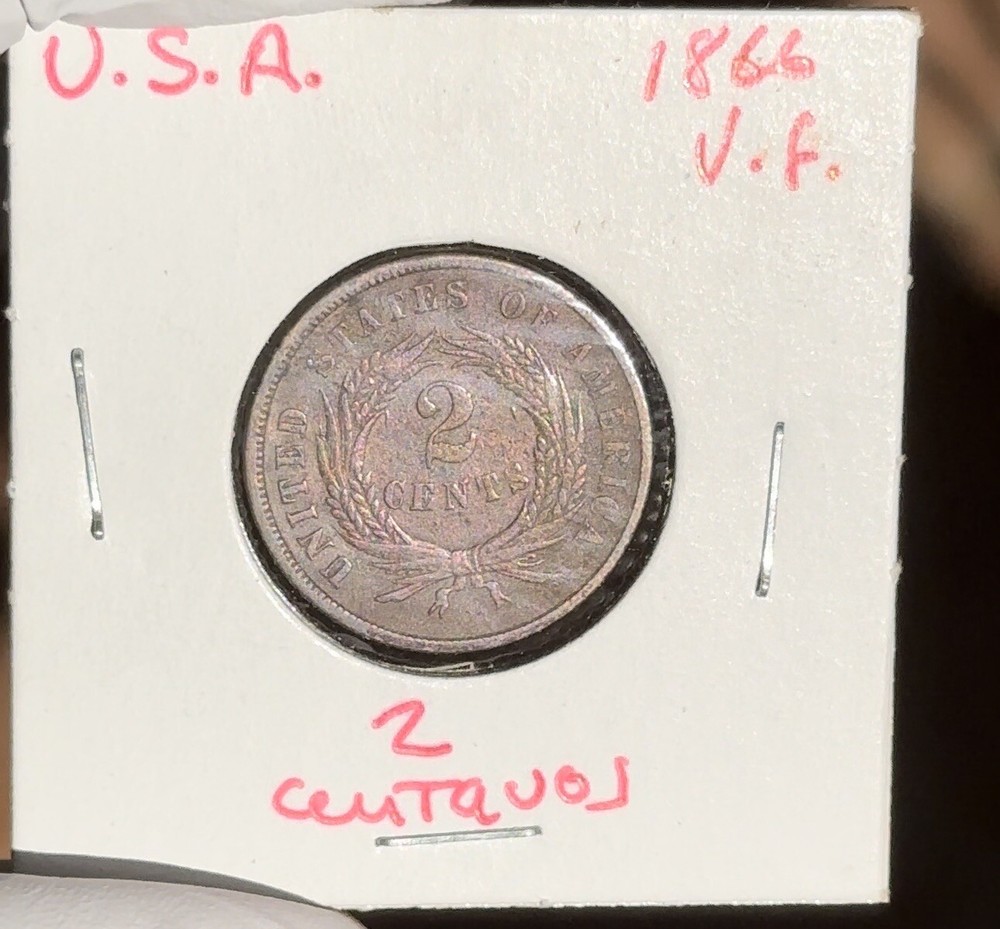 1866 USA 2 cent coin V.F
