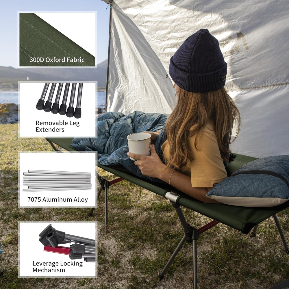 Armywild Folding Camping Cot, Height Adjustable Ultralight Backpacking Cot, Port