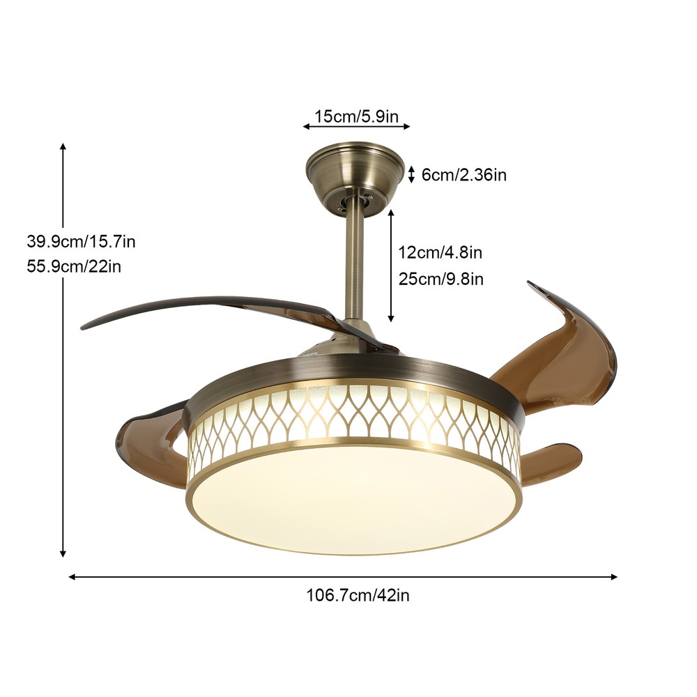 42" Ceiling Fan Light Flush Mount Ceiling Fan W/ Remote Control & Dimmable Light