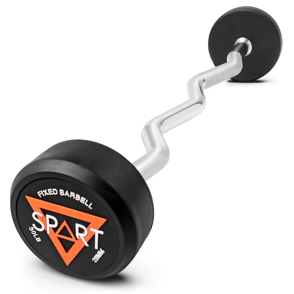 Rubber Coated Fixed Barbell, Pre-Loaded Weights EZ Curl Solid Steel Barbells,...