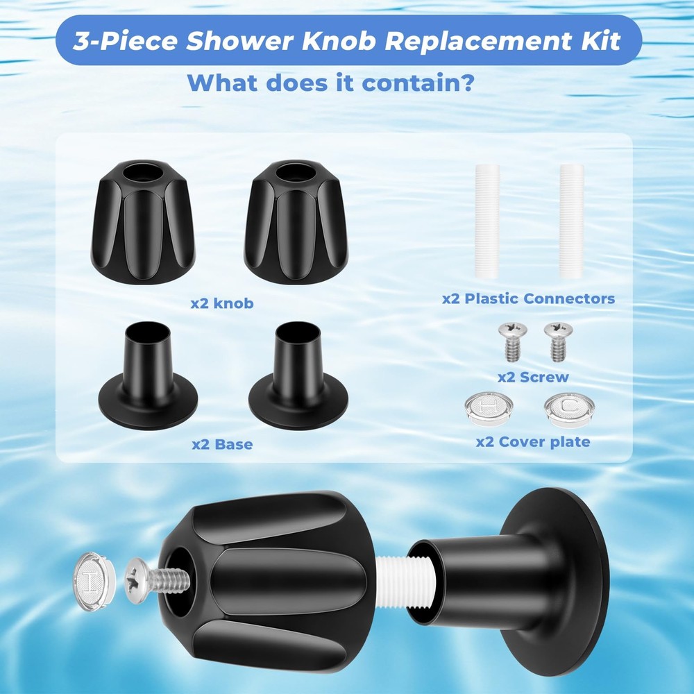 FOSUNKER 2-Piece Matte Black Shower Knob Replacement Kit 2 Piece,