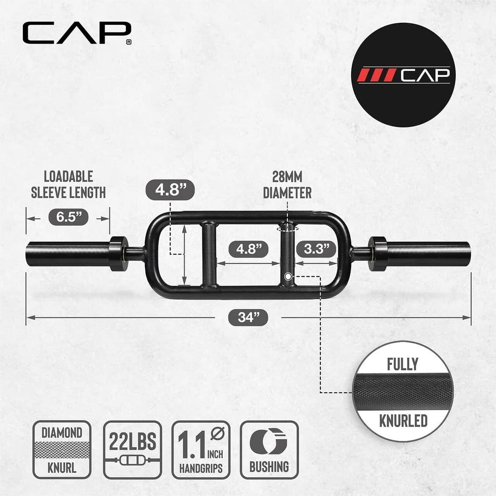 CAP Barbell 2' Solid Olympic Triceps Bar, No Collars, Black (New Version) (OBIS-