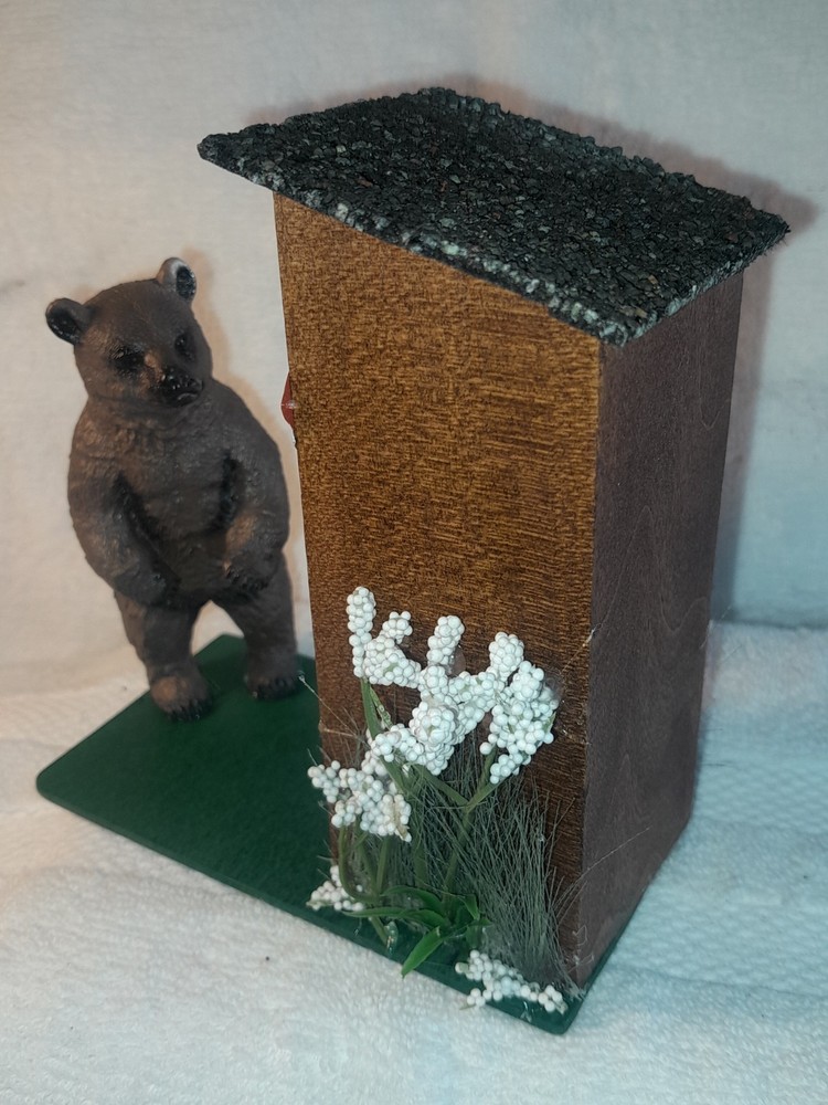 Miniature Outhouse Decor - Bear visitor!