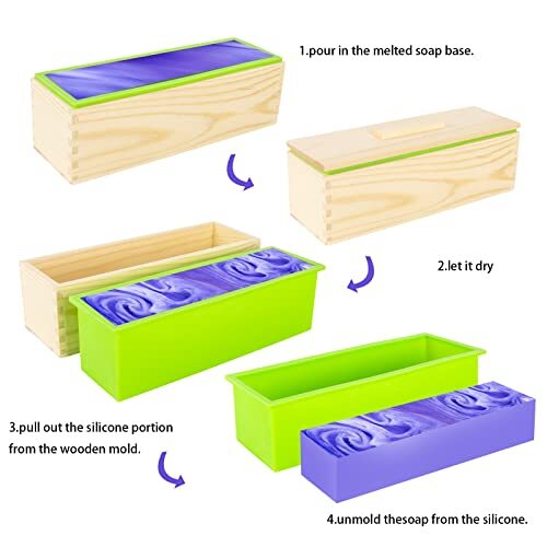 2 Pack 42oz Rectangular Flexible Silicone Soap Loaf Mold with Wooden Box
