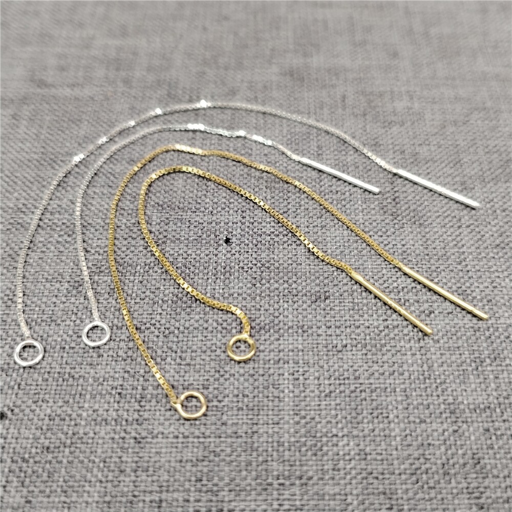2 Sterling Silver Box Chain Earring Threaders w/ Closed Loop 70mm 90mm