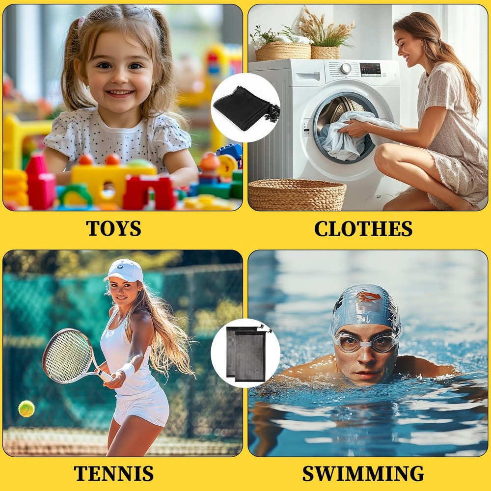 MAQIHAN Mesh Drawstring Bag, Black NO,