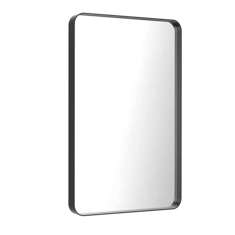 24x36" Black Metal Frame Bathroom Mirror - Rounded Rectangle, Anti-Rust Design