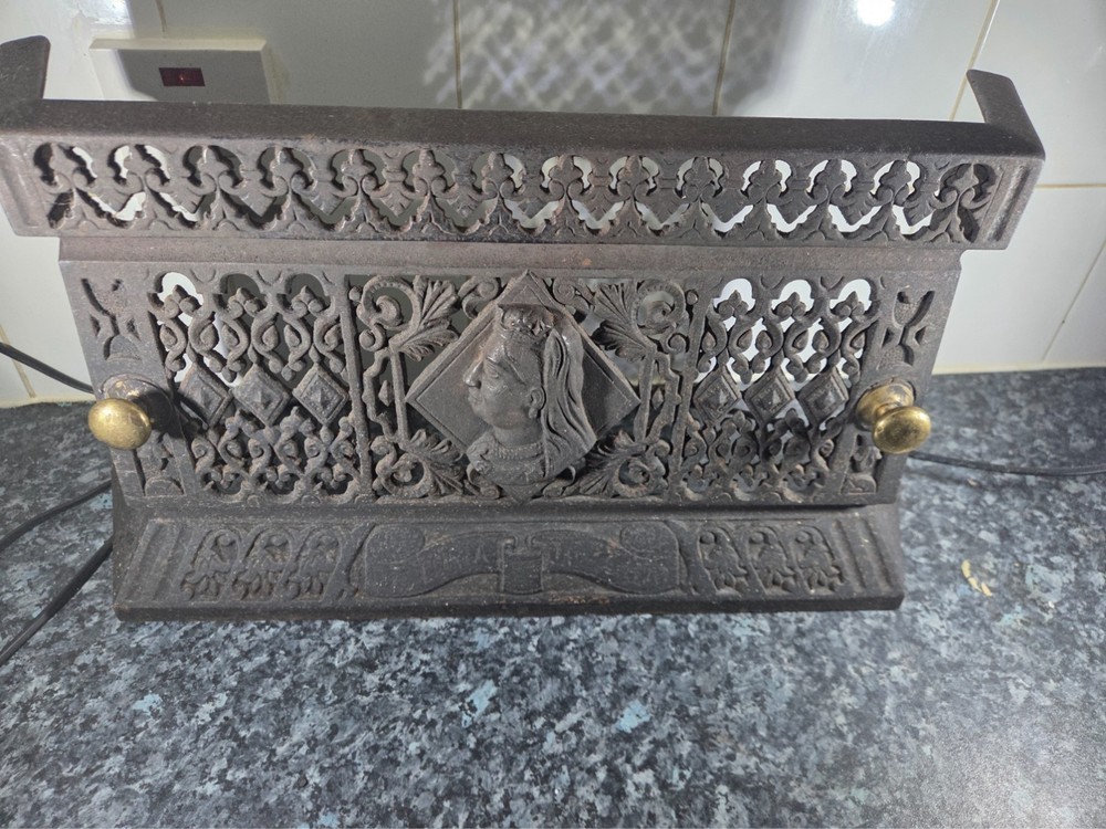 Black Cast Decorative Fire Front With Brass Handles Original Condition