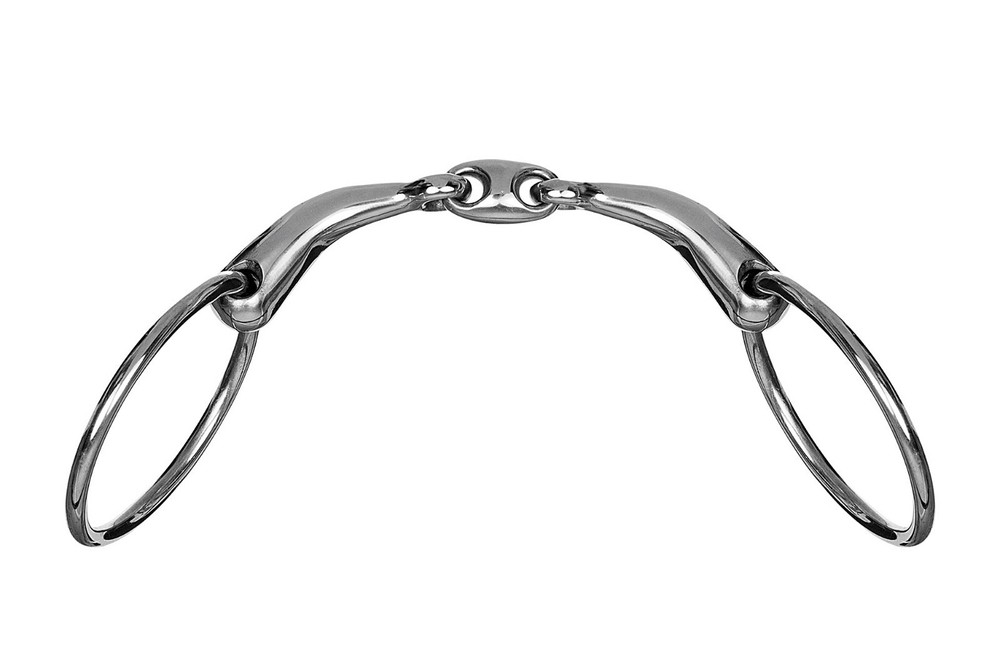 DOUBLE JOINT ANATOMICAL CURVED MOUTH SNAFFLE BIT DOUBLE JOINED RING THREAD