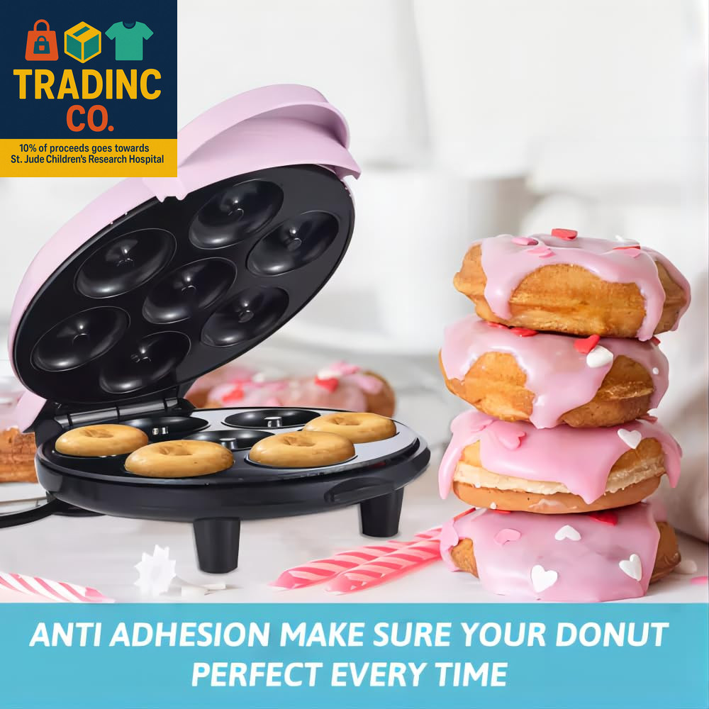 Donut Maker, Electric Non-Stick Surface Makes 7 Small Doughnuts Mini Donut Maker