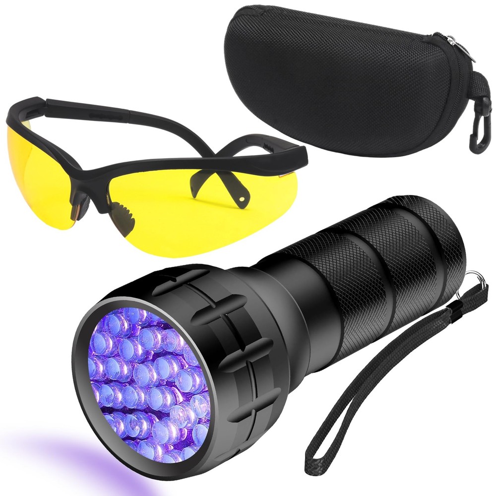 AC Leak Detector Kit with UV Light & Oil Dye Includes Protective Glasses