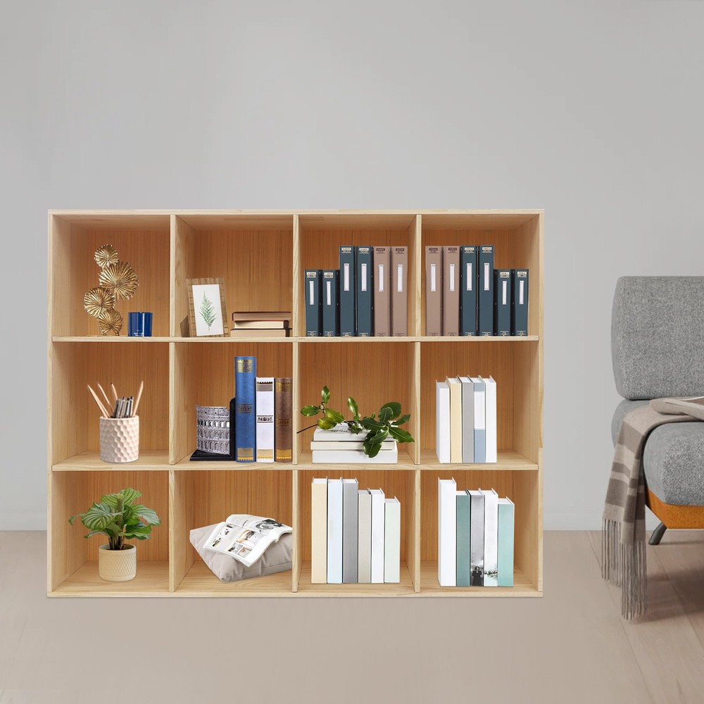 12-cube Storage Shelf Bookcase, Floor 3-tier Storage Cabinet