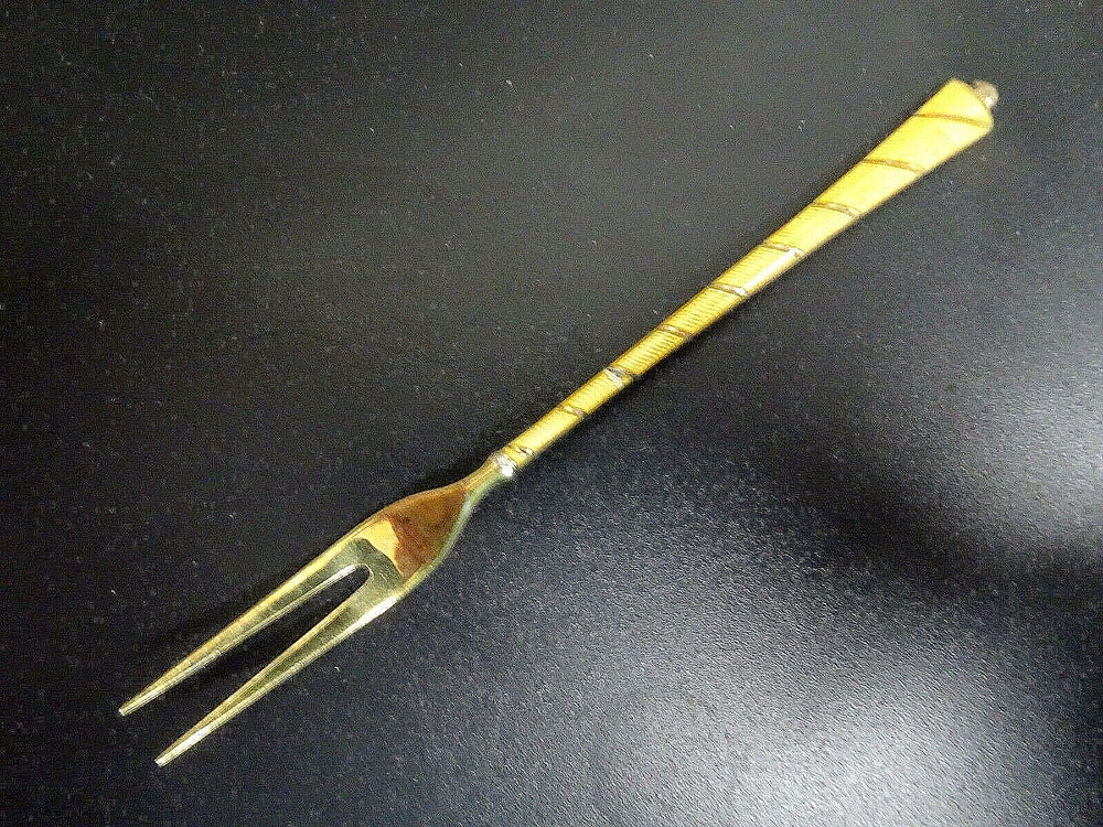 DANISH YELLOW ENAMELED GOLDPLATED STERLING COCKTAIL FORK