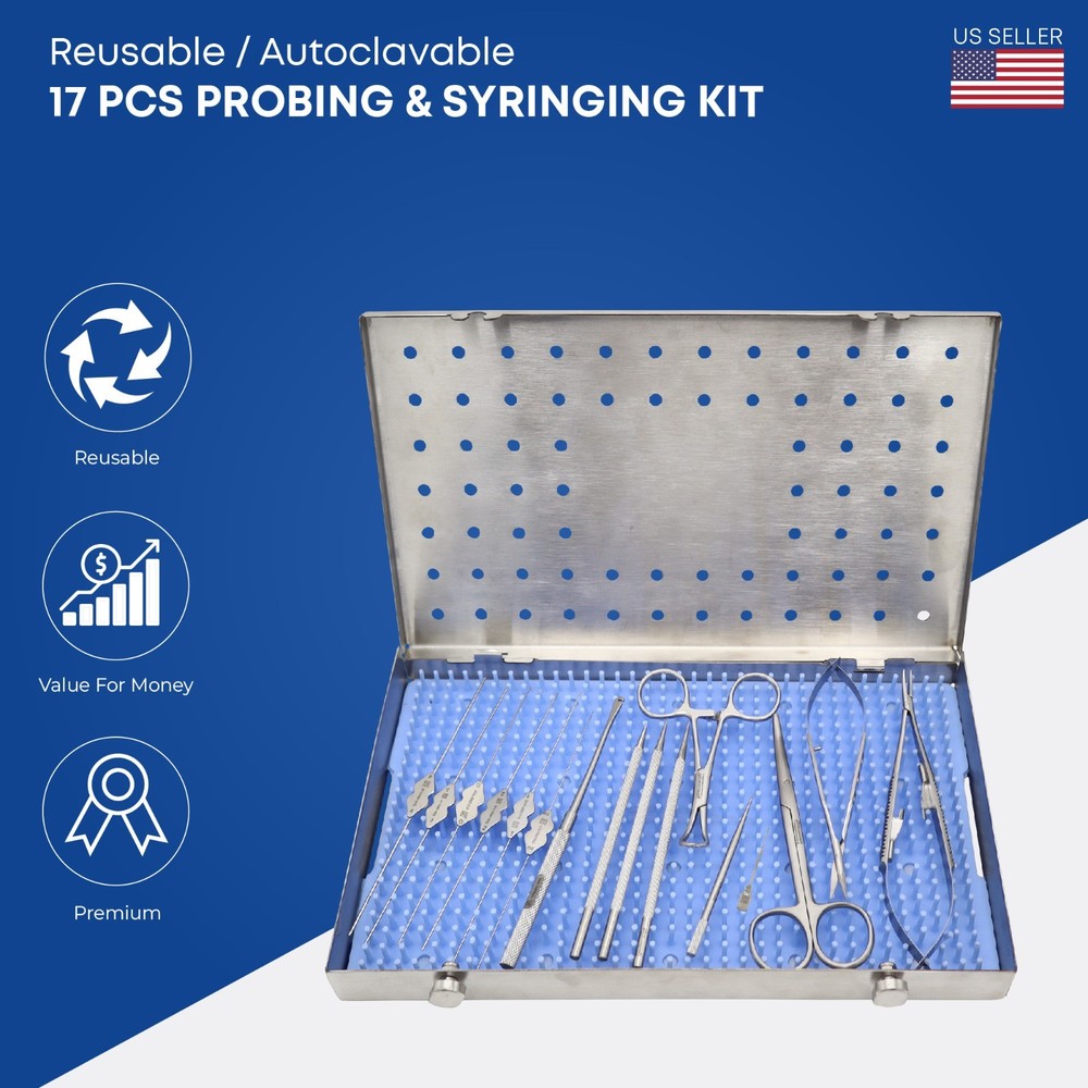 17 Pcs Probing & Syringing Kit Stainless Steel Ophthalmic Instruments German
