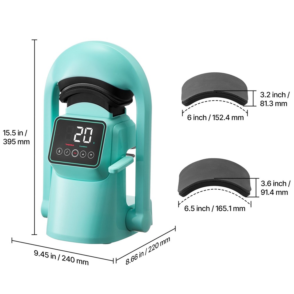 Auto Hat Heat Press Machine with 2pcs Interchangeable Platens Touchscreen Green