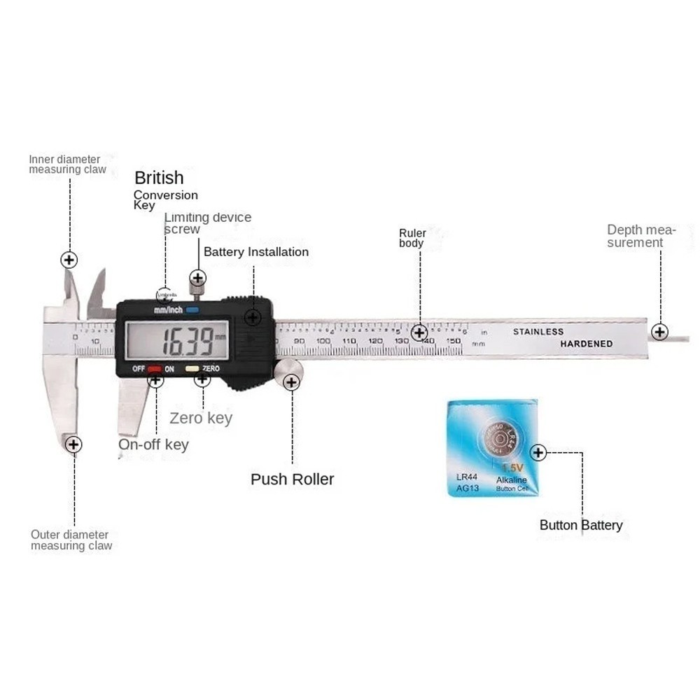 6" Digital Vernier Caliper Micrometer Measuring Tool Depth Ruler Stainless Steel
