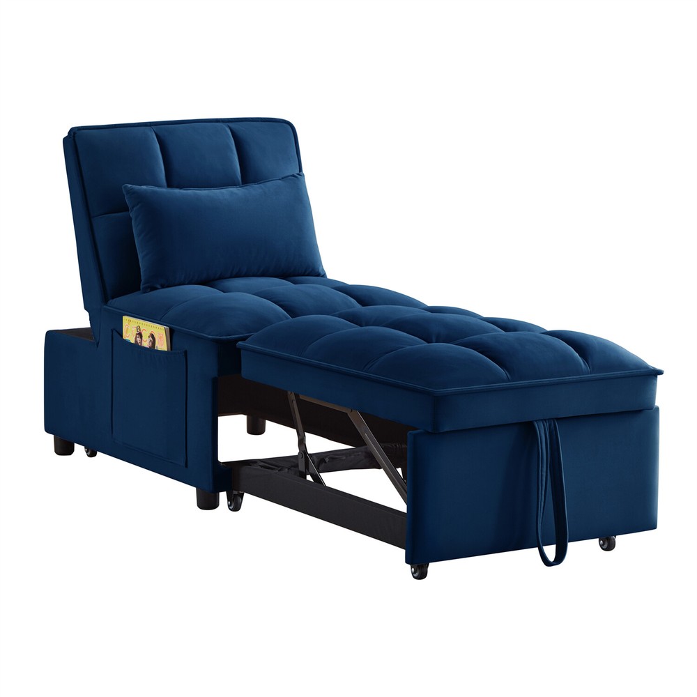 Convertible Sofa Bed Multi-Function Folding Recliner Sofa Chair w/ Pillow Navy