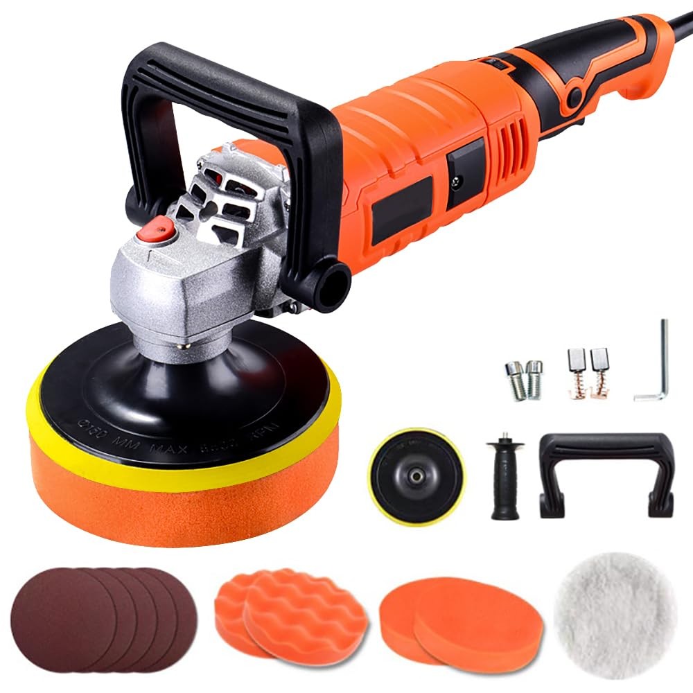 Buffer Polisher, Car Detailing Machine with Variable 7 Speeds Control, Orange