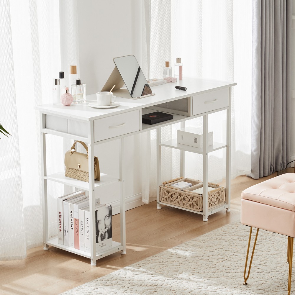 Computer Desk Home Office Table with PC Stand, Fabric Drawers Headphone Hook