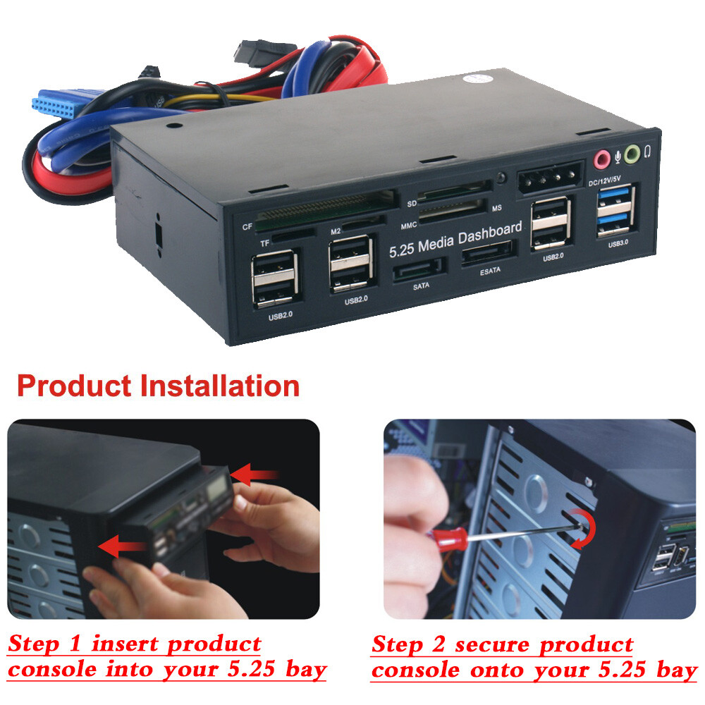 5.25 inch Multi-Function USB 3.0 Hub Front Panel Media Dashboard eSATA O4J1