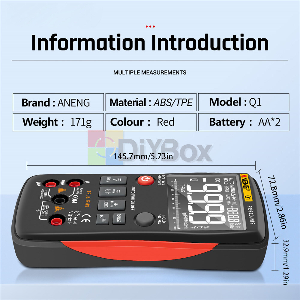 ANENG Q1 Backlight Digital Handheld Multimeter 9999 Counts Tester Auto-Ranging