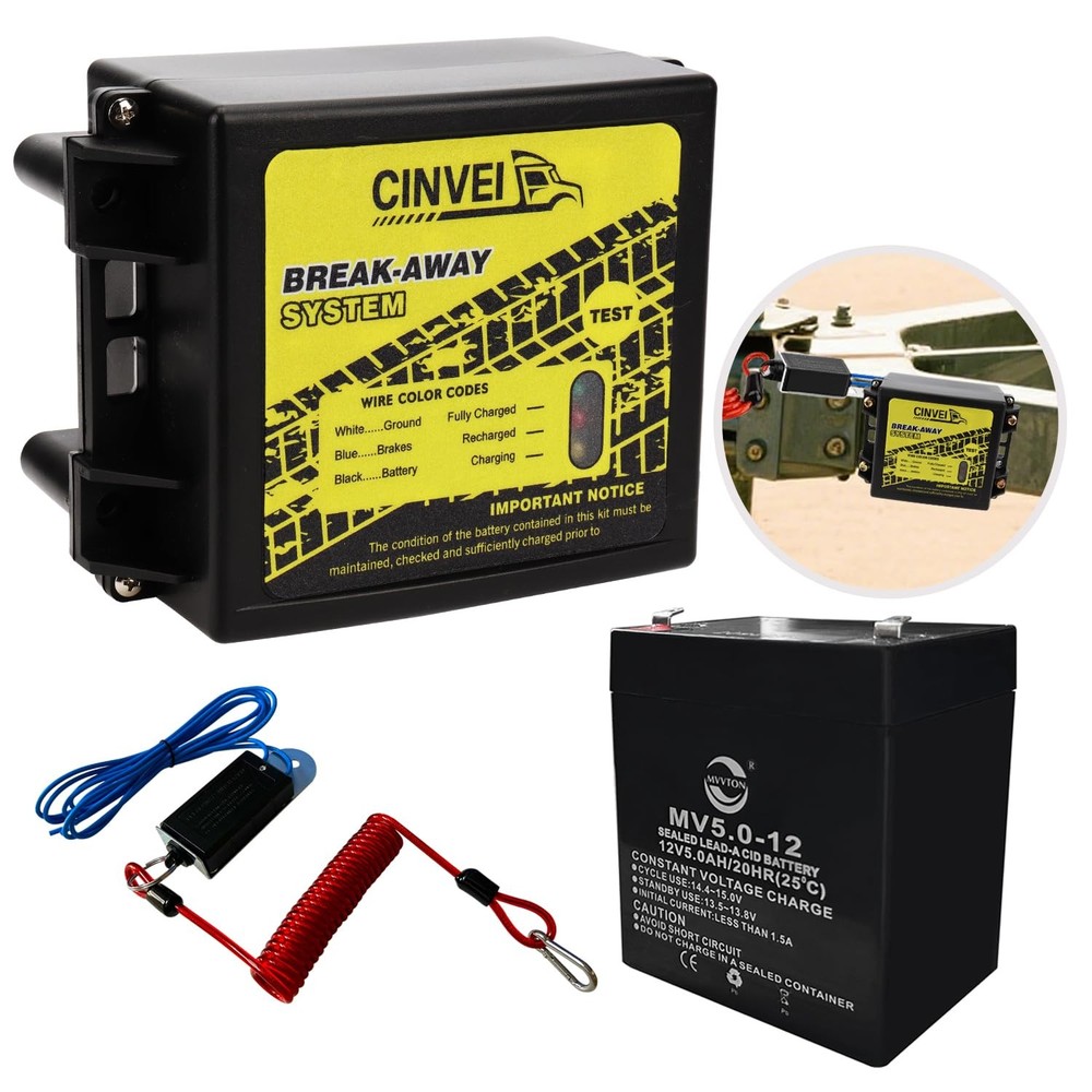 CINVEI Trailer Brakes Break-Away Kit Side Load Controller System Switch LED Batt