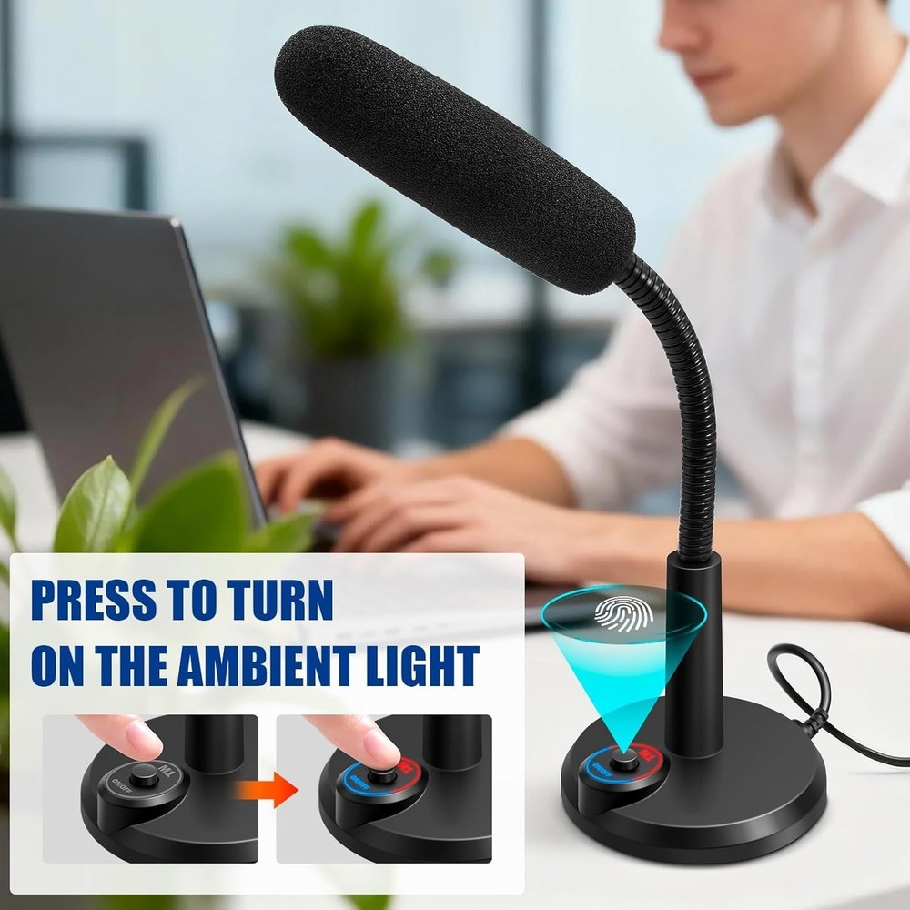 Unidirectional USB Microphone with Shock Mount & LED for Clear Audio Capture