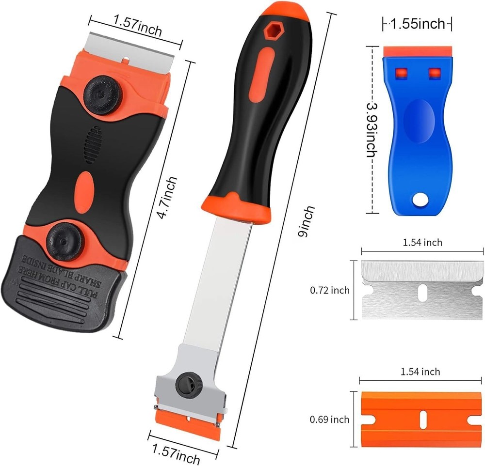 Razor Blade Scraper Tool, 3 Pack with 50 Plastic & 30 Metal Blades,...