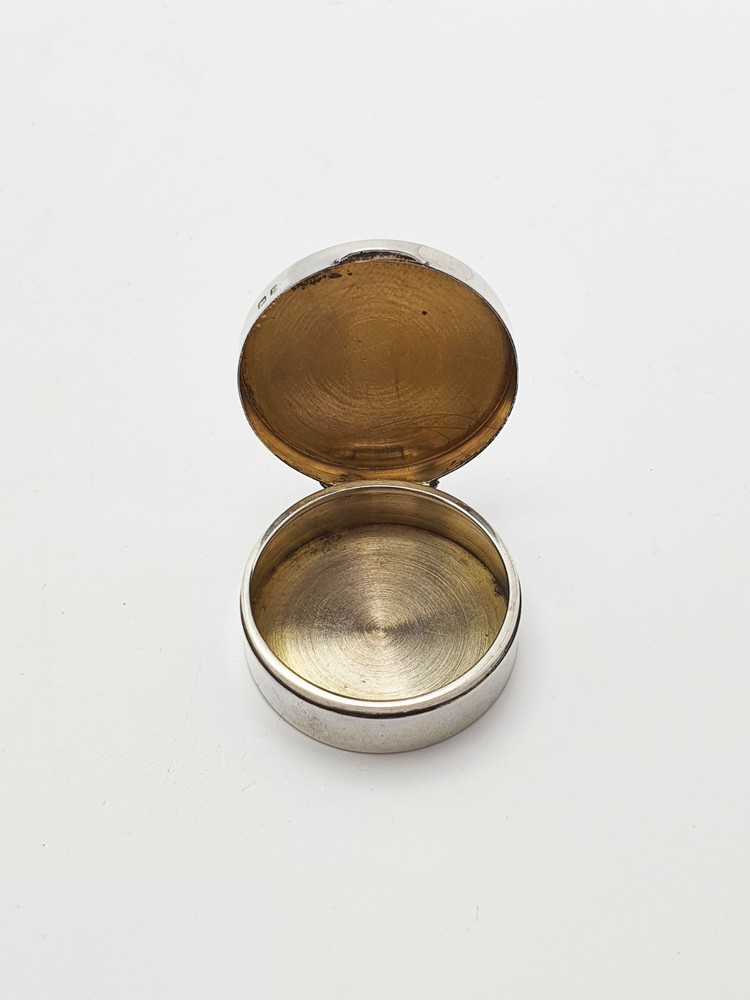 Art Deco Sterling Silver Pill Box with Engine Turned Top - 1929