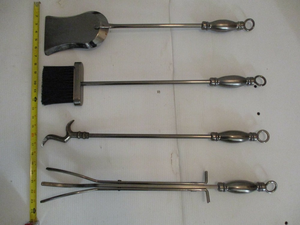 Heavy Metal Fire Place Fireplace Tool Set - 4 Pieces & Stand