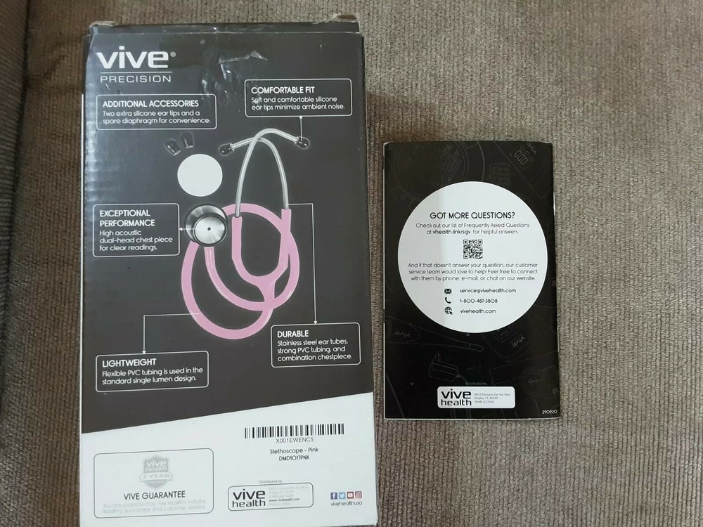  Vive Precision Dualhead Stethoscope - pink DMD101PINK. NEW