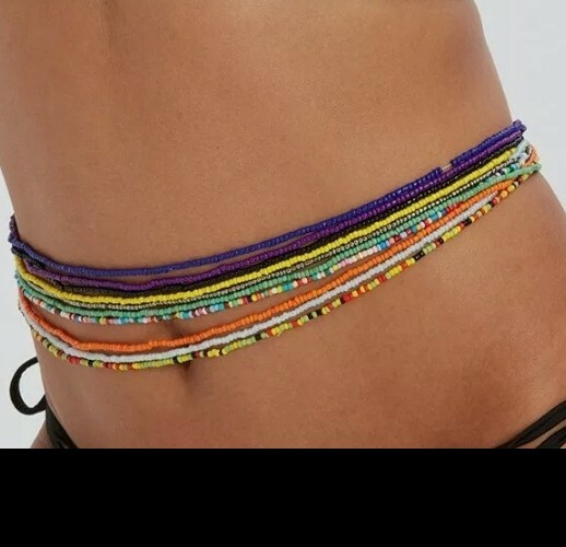 Multi-colored stretchy elastic waist beads, one size, 8pcs