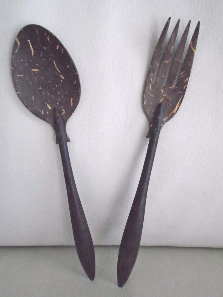 Vintage Brown Flecked Composite / Plastic Flatware - Spoon & Fork  8" -RARE-